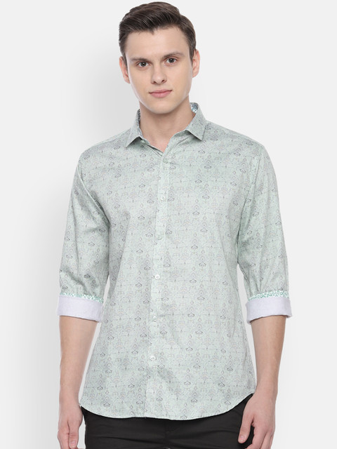 

V Dot Men Green Slim Fit Printed Casual Shirt