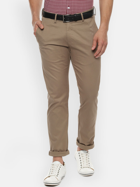

Allen Solly Men Beige Slim Fit Self Design Regular Trousers