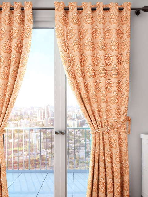 

HOUZZCODE Beige & Rust Brown Single Room Darkening Curtain