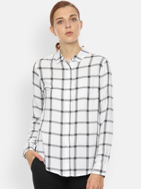 

Allen Solly Women White & Black Regular Fit Checked Casual Shirt