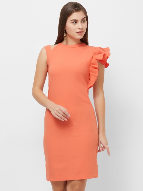 

Soie Women Orange Solid Sheath Dress