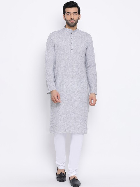 

NAMASKAR Men Blue & White Solid Kurta with Churidar