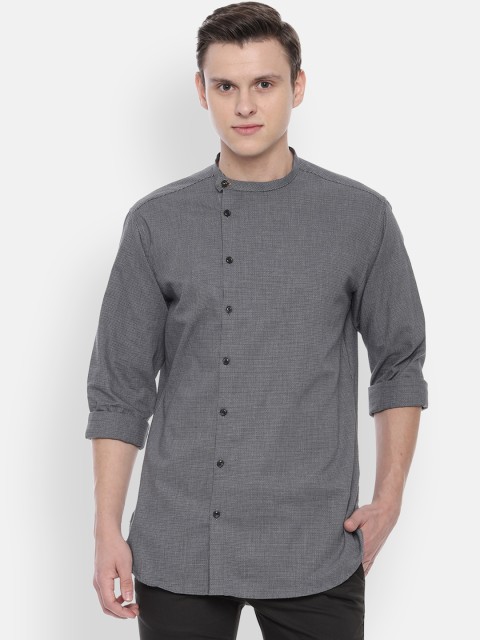 

V Dot Men Grey Slim Fit Self Design Casual Shirt