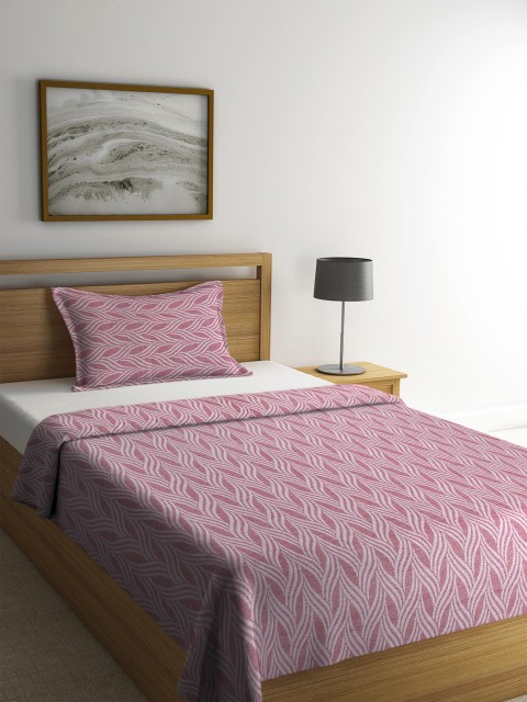 

NEUDIS Red & White Printed Jacquard Cotton 250-349 TC Single Bed Cover With 1 Pillow Cover