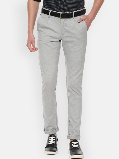 

Allen Solly Men Grey Slim Fit Self Design Regular Trousers