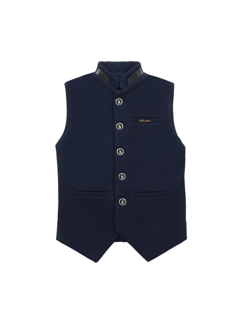 

Lil Tomatoes Boys Navy Blue Solid Woven Nehru Jacket