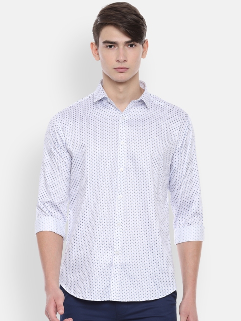 

V Dot Men White & Blue Slim Fit Printed Casual Shirt