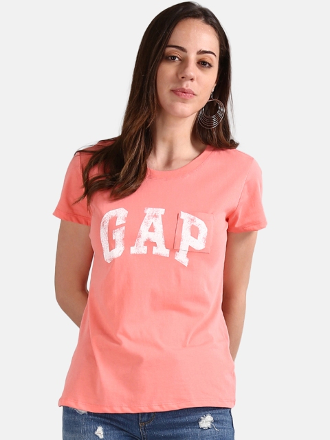 

Gap Women Pink Printed Logo Pocket T-Shirt