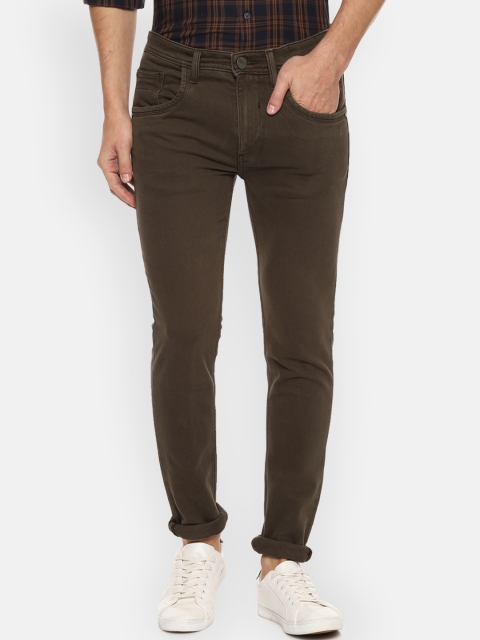 V Dot Men Brown Skinny Fit Mid-Rise Clean Look Stretchable Jeans