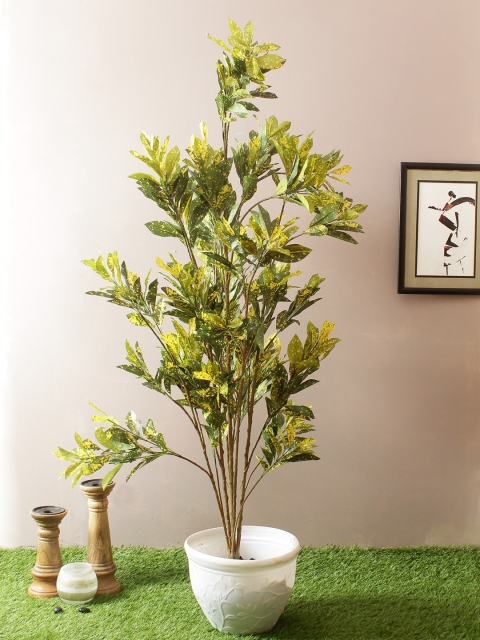 

TAMIRHA Green Artificial Croton Bonsai Plant With White Pot