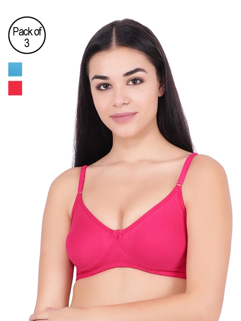Floret Set Of 3 Solid Non-Wired Non Padded T-shirt Bra Lizza_Magenta-D.Cyan-Red_30B