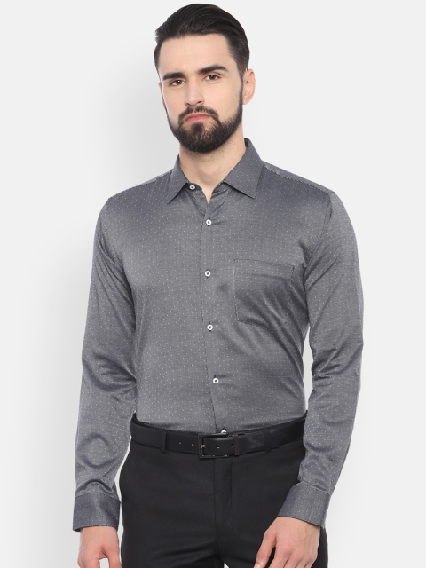 Van Heusen Men Black & White Slim Fit Self Design Formal Shirt