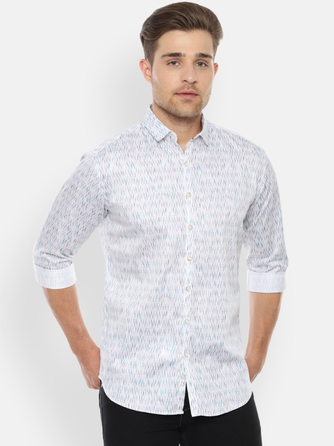 

V Dot Men White Slim Fit Printed Casual Shirt