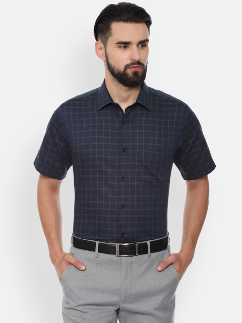 

Van Heusen Men Navy Blue Regular Fit Checked Formal Shirt