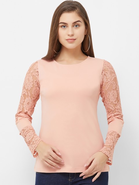 

Soie Women Peach-Coloured Solid Knitted Top