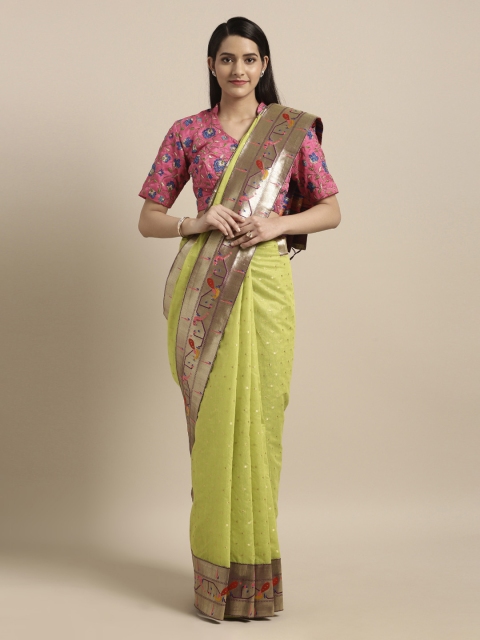 

Mitera Green Silk Cotton Woven Design Paithani Saree