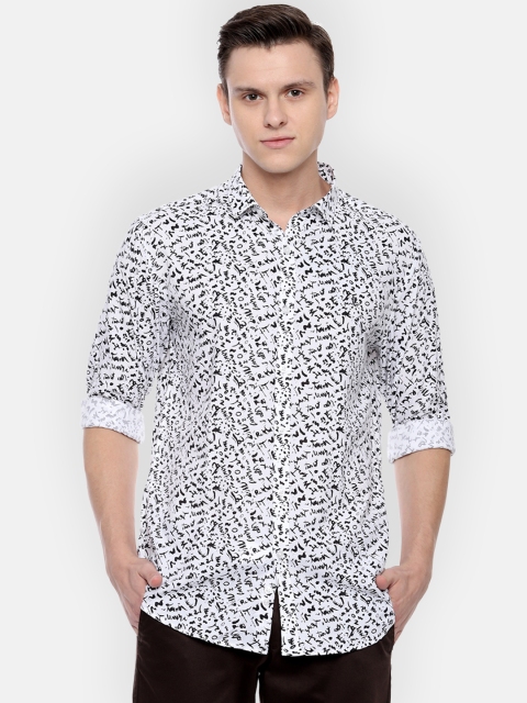 

V Dot Men White & Black Slim Fit Printed Casual Shirt