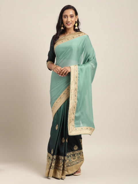 

Mitera Green Embroidered Poly Silk Saree