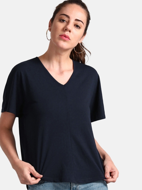 GAP Women Navy Blue Solid High-Low Top