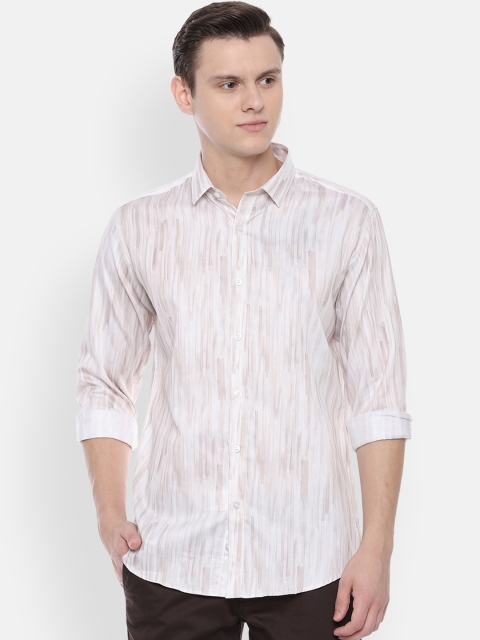 

V Dot Men White & Brown Slim Fit Printed Casual Shirt