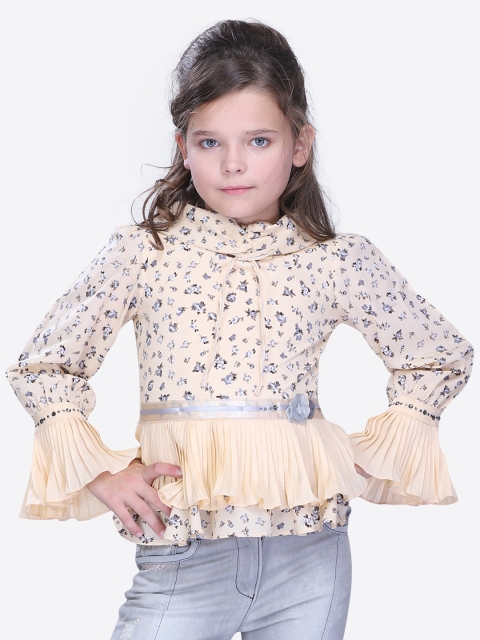 

CUTECUMBER Girls Beige Printed Peplum Top