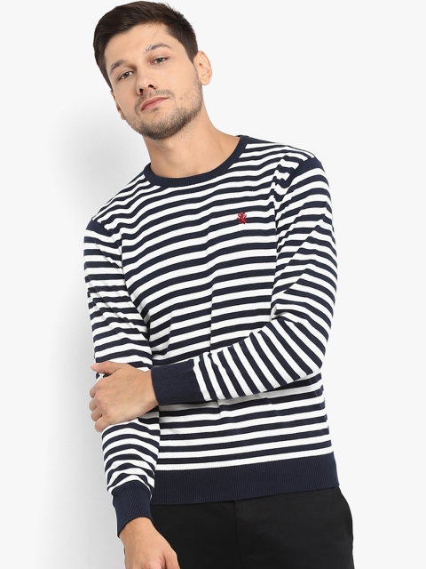 

Red Tape Men Navy Blue & White Striped Sweater