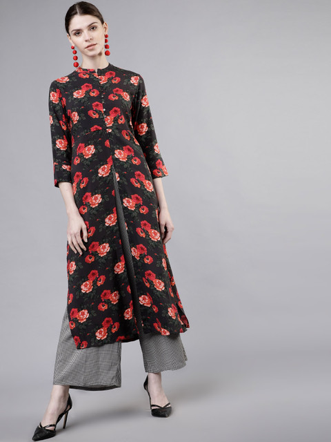 

Vishudh Women Black & Grey Printed Kurta with Palazzos