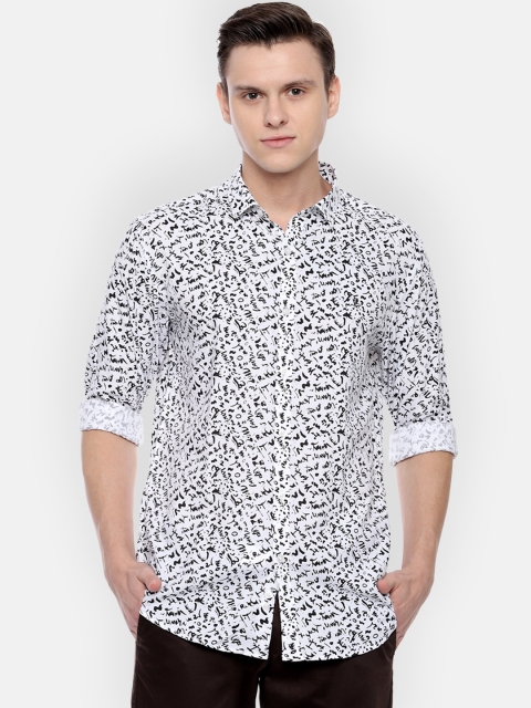 

V Dot Men White & Black Slim Fit Printed Casual Shirt