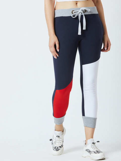 

The Dry State Women Navy Blue & Red Colourblocked Slim-Fit Joggers