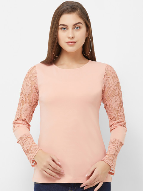 

Soie Women Peach-Coloured Solid Knitted Top