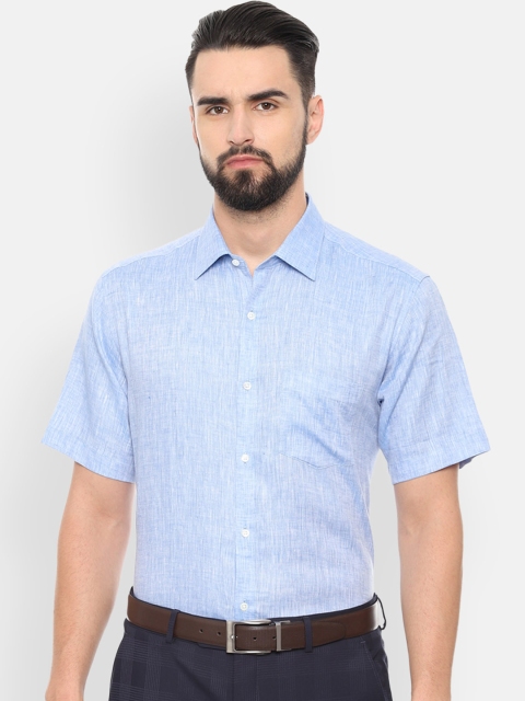 

Van Heusen Men Blue Regular Fit Solid Linen Formal Shirt