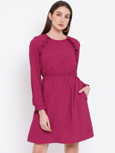

Oxolloxo Women Solid Maroon Fit and Flare Dress