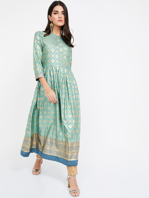 

Melange by Lifestyle Women Green & Gold-Toned Printed A-Line Kurta