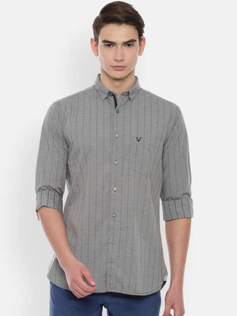 

Allen Solly Men Grey & Navy Blue Printed Slim Fit Casual Shirt
