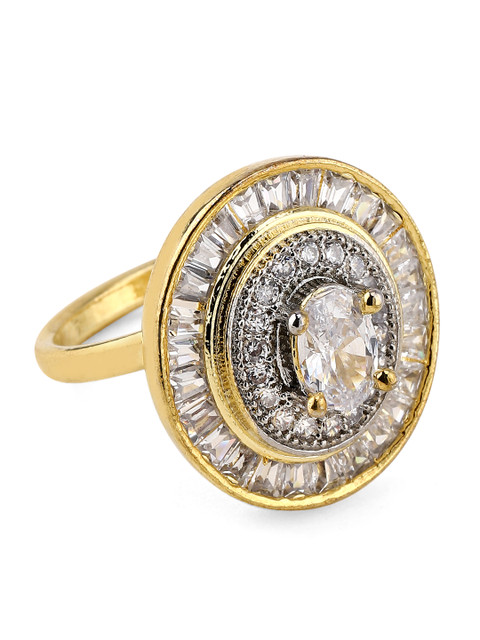 

Rubans Women Gold-Toned White CZ Studded Finger Ring