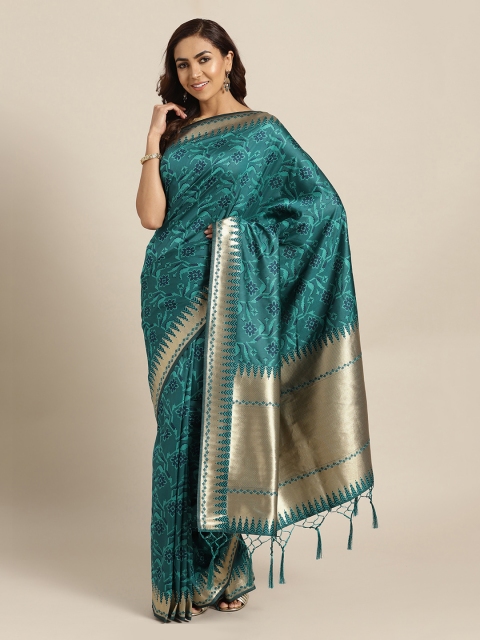 

Mitera Teal Blue Art Silk Handloom Woven Design Banarasi Saree