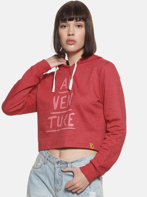 

Campus Sutra Women Maroon Printed Hooded Sweatshirt