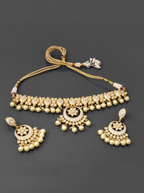 Tistabene Women Gold-Plated Emboss Enamelled Choker Necklace Jewellery Set