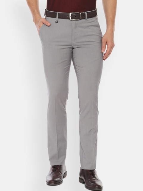 V Dot Men Grey Skinny Fit Solid Formal Trousers
