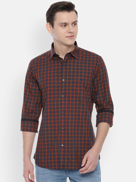 

Van Heusen Sport Men Navy Blue & Orange Slim Fit Checked Casual Shirt