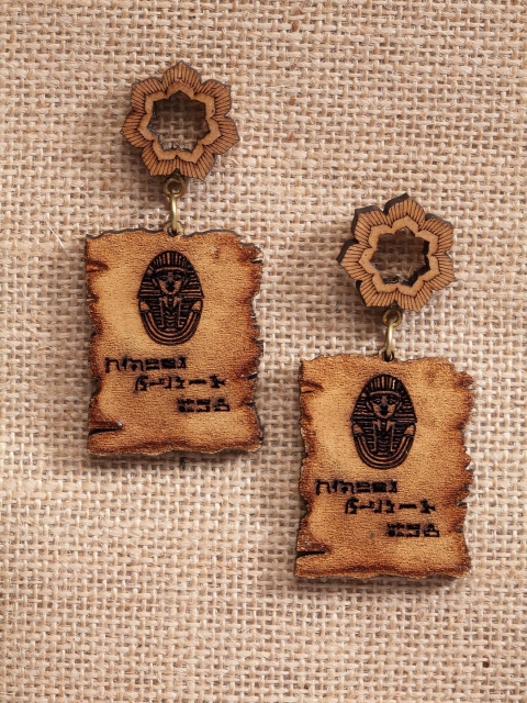 

PANASH Brown Contemporary Kalakriti Wooden Engraved Drop Earrings