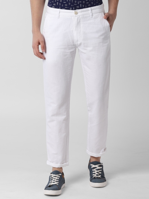 

Peter England Casuals Men White Solid Slim Fit Regular Trousers