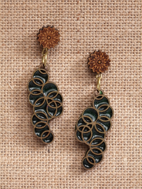 

PANASH Brown & Green Quirky Drop Earrings