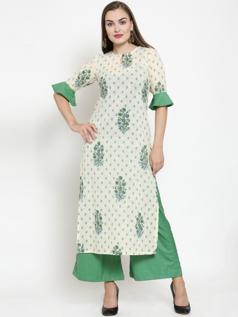 

Kiaasa Women Beige & Green Printed Kurti with Palazzos