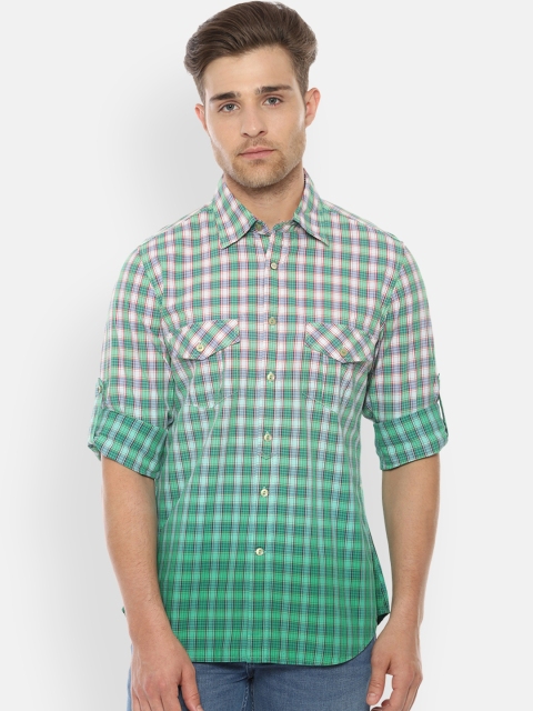 

Solly Jeans Co. Men Green & White Slim Fit Checked Casual Shirt