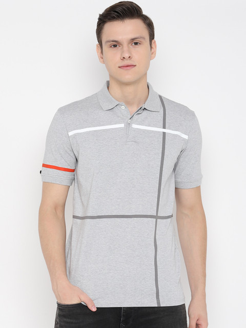 

Allen Solly Sport Men Grey Striped Polo Collar T-shirt
