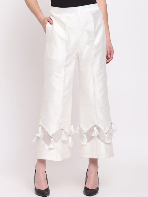 

RIVI Women Off-White Solid Wide Leg Palazzos