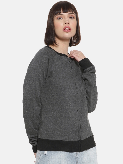 

Campus Sutra Women Charcoal & Black Solid Sweatshirt