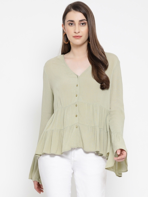 

Oxolloxo Women Green Solid Tiered Top