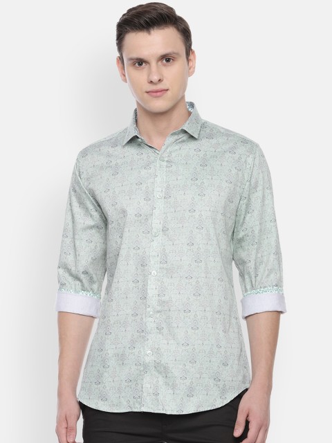 

V Dot Men Green Slim Fit Printed Casual Shirt